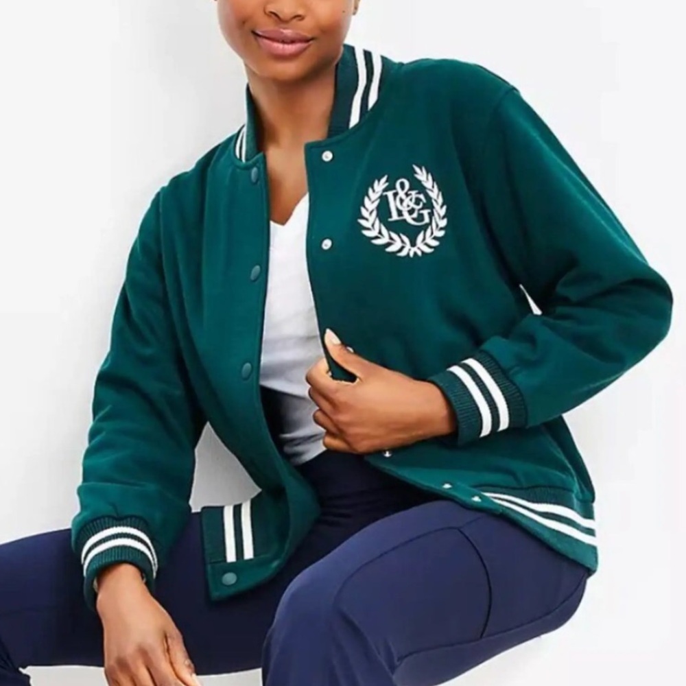 Lou & Grey Women's Forest Green Varsity Jacket Size Medium